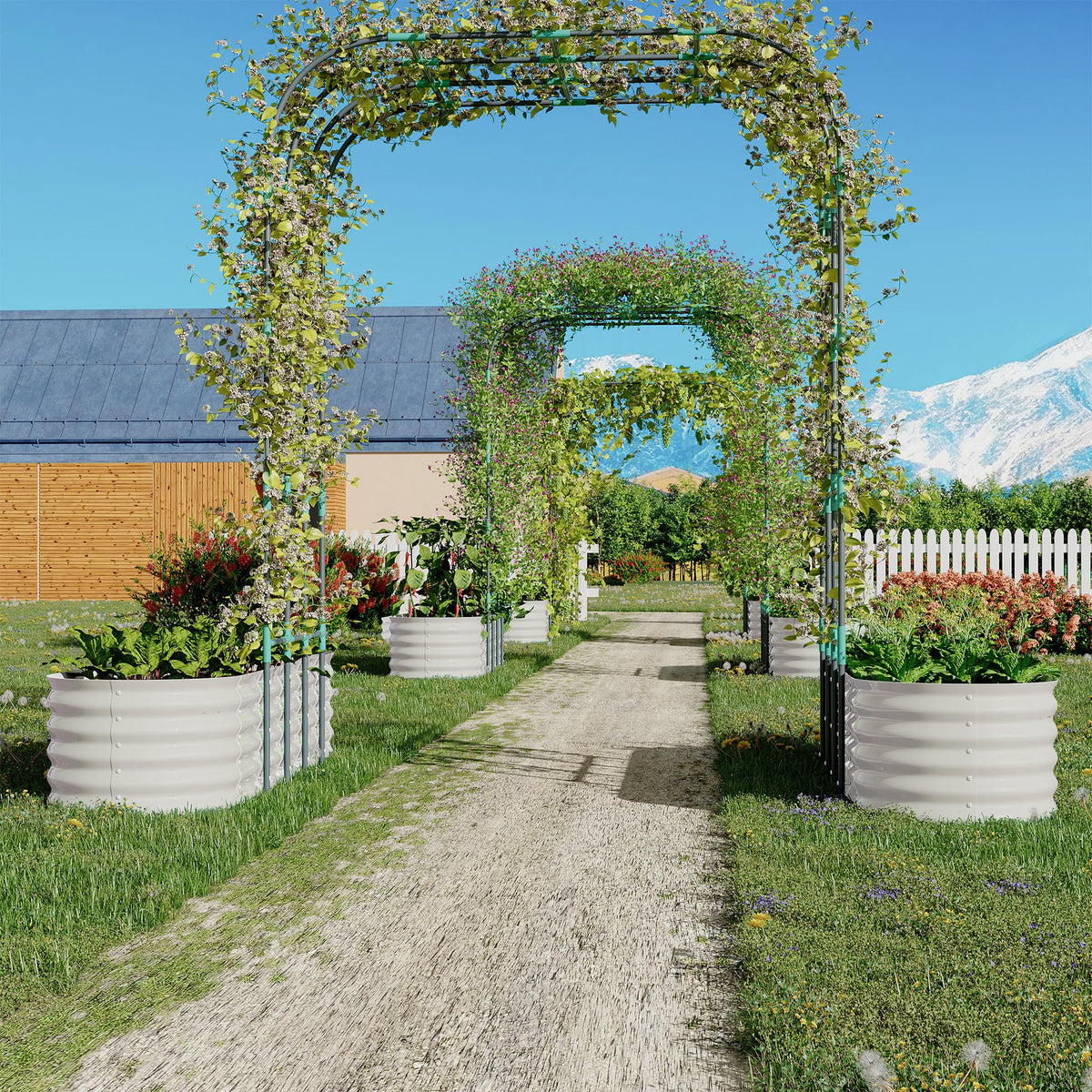 Riedhoff Raised Garden Bed with 95" H Tall Arch Trellis for Climbing Vegetables Flowers,Green