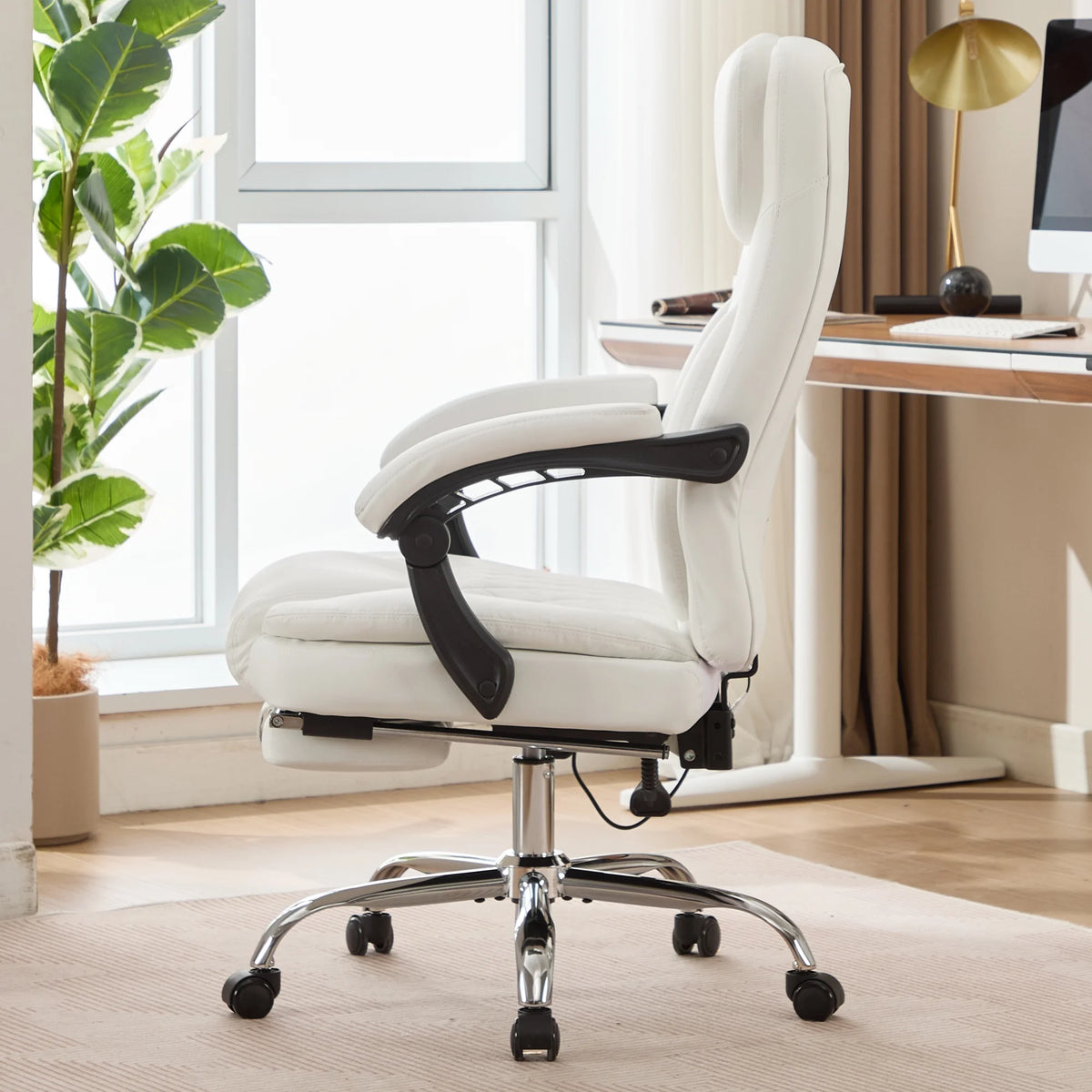 JONPONY Big and Tall Office Chair 500LBS Executive Office Chair Massage and Footrest Ergonomic Computer Desk Chair Reclining High Back Leather Office Chair Lumbar Back Support Swivel Rolling,Black