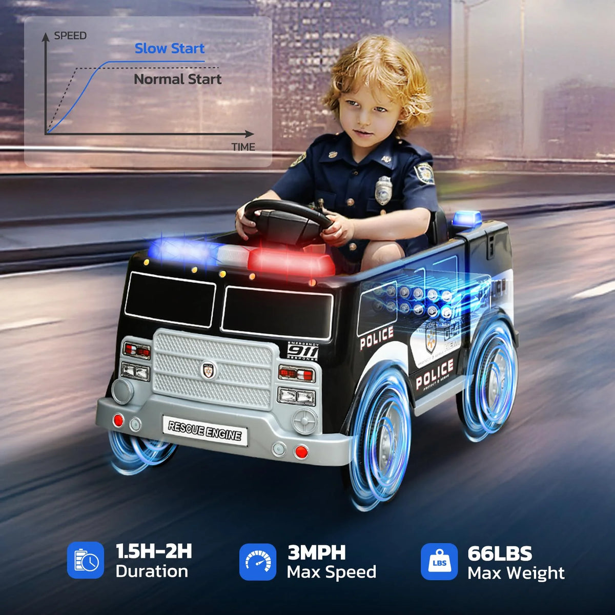 Bobiber Ride on Fire Truck, 12V Battery Powered Ride-On Toy Vehicle with Remote Control, Megaphone, Flashing Lights, Siren and Fire Extinguisher - For Boys and Girls Ages 3-6
