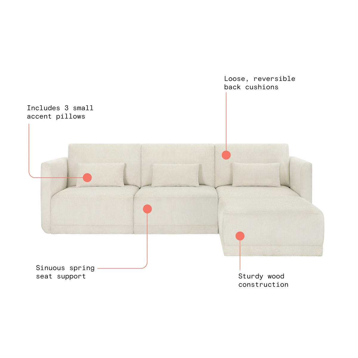Beautiful Drew Modular Sectional Sofa with Ottoman by Drew Barrymore, Gray Fabric