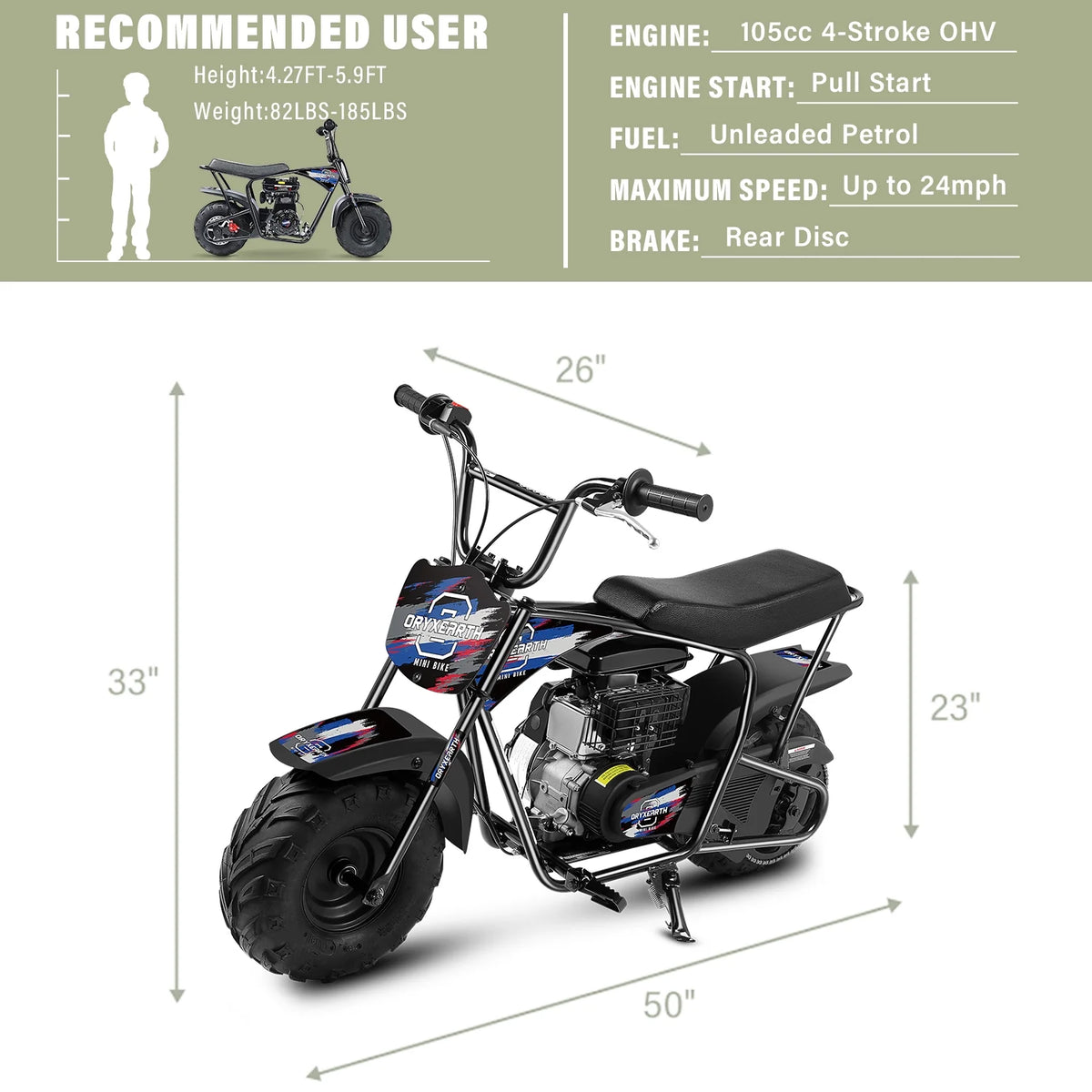 Oryxearth Mini Bike for Kids Motorcycle, Mini motorcycle for kids, Set of Four, 105CC 4-Stroke Ride on Toys, Camo