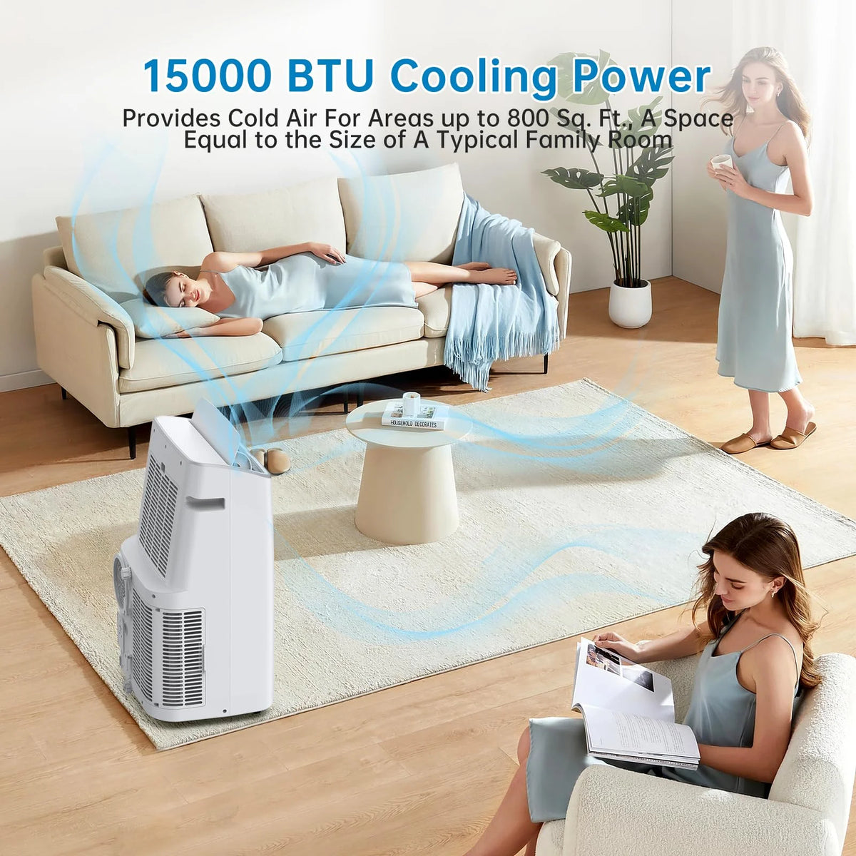 TROPOW 15,000 BTU Portable Air Conditioners, Cools up to 800 Sq.ft, Portable AC Built-in Cool with Dehumidifier and Fan Modes, Remote Control and Installation Kits, < 50dB, White