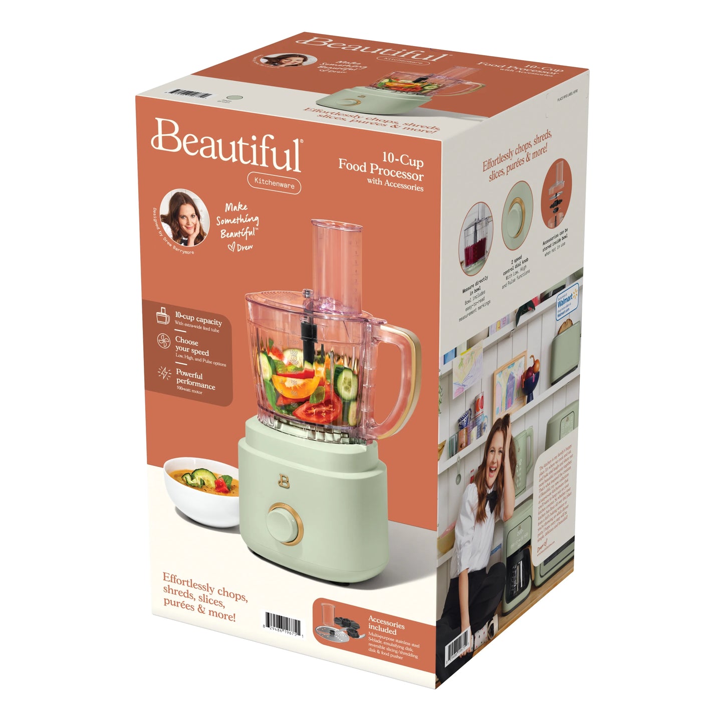 Beautiful 10-Cup Food Processor with Accessories, White Icing by Drew Barrymore