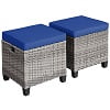 Costway 2PCS Patio Rattan Cushioned Ottoman Seat Foot Rest TableTurquoise