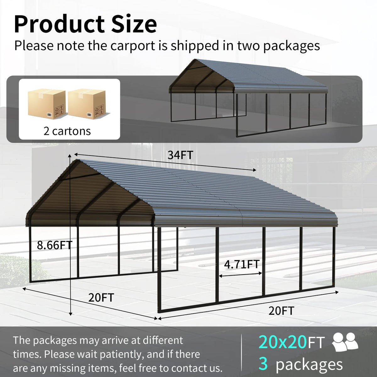 10x20 ft Portable Garage Heavy-Duty Metal Carport Canopy Kit,All-Weather Shelter with Reinforced Galvanized Steel Frame,for RV, Truck, Boat & 1 Cars Storage,Multi-Use Party Tent