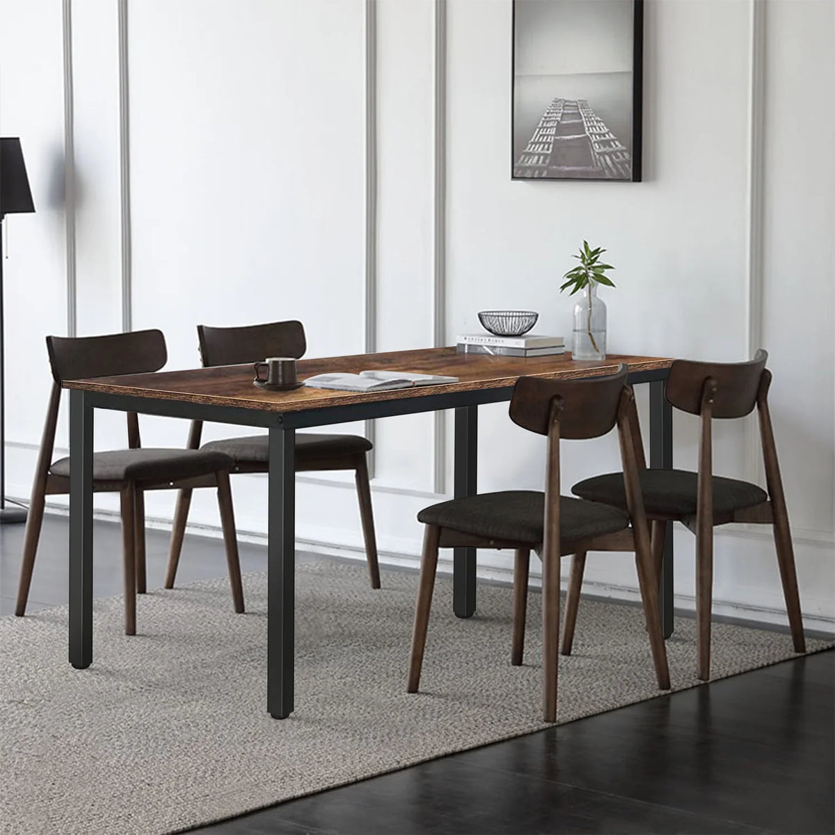 VEIKOUS 47'' Industrial Dining Table Desk w/Adjustable Footpad&Metal Frame for Kitchen,Dining Room