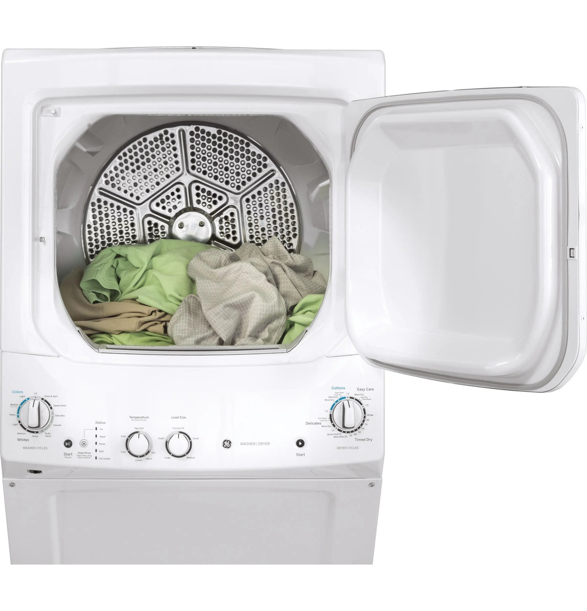 GE Unitized Spacemaker 3.8 DOE cu. ft. Stainless Steel Washer and 5.9 cu. ft. Gas Dryer