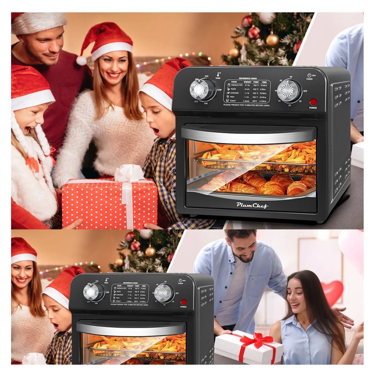 12.5 Quart 7-in-1 Convection Toaster Oven, 1500W, 5 Pre-set Menus, Roast, Bake, Grill, Broil, Toast, Dehydrate, Defrost, Stainless Steel, Black