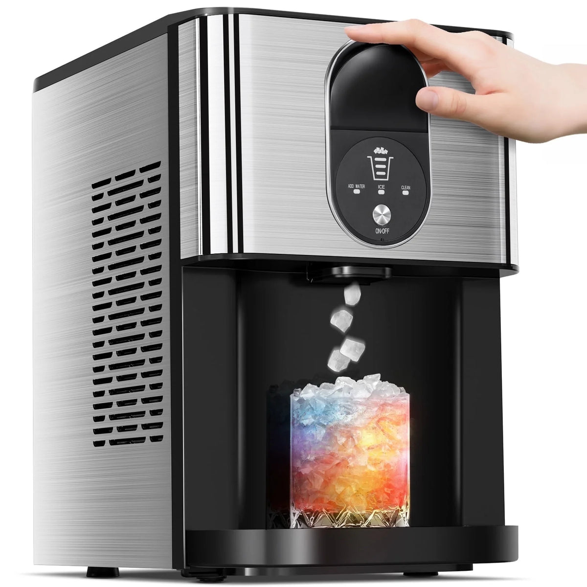 Auseo Ice Maker Countertop with Soft Chewable Ice, 44 Lbs/24H, Self-Cleaning, One-Click Operation for Home/Party(Black)