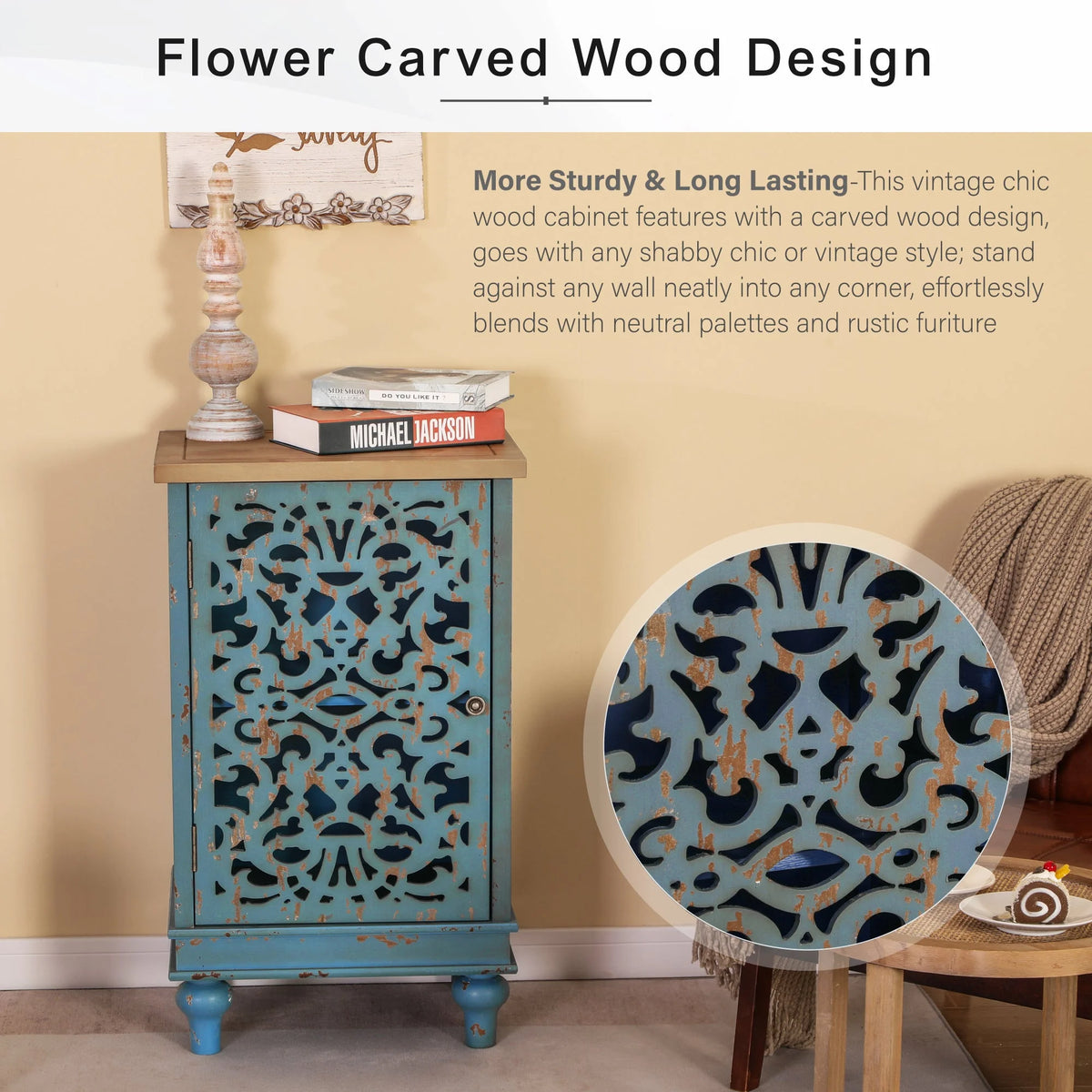 Sophia & William Hollow-Carved Credenzas and Sideboards, Wood Blue, 2 Shelves