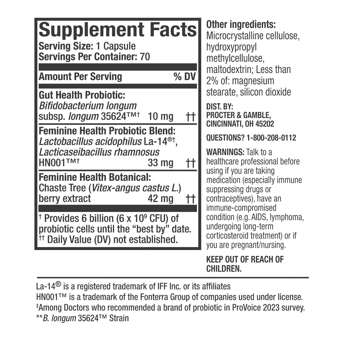 align Women's Dual Action Probiotic Supplement, 70 Capsules