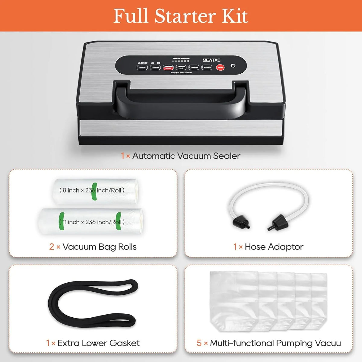 Upgraded Vacuum Sealer for Liquid, 90Kpa Vacuum Sealer Machine for Dry/Moist/Liquid Food, Easy-Lock Handle, Double Heat Seal, Built-in Cutter and Bag Storage & Removable Drip Tray