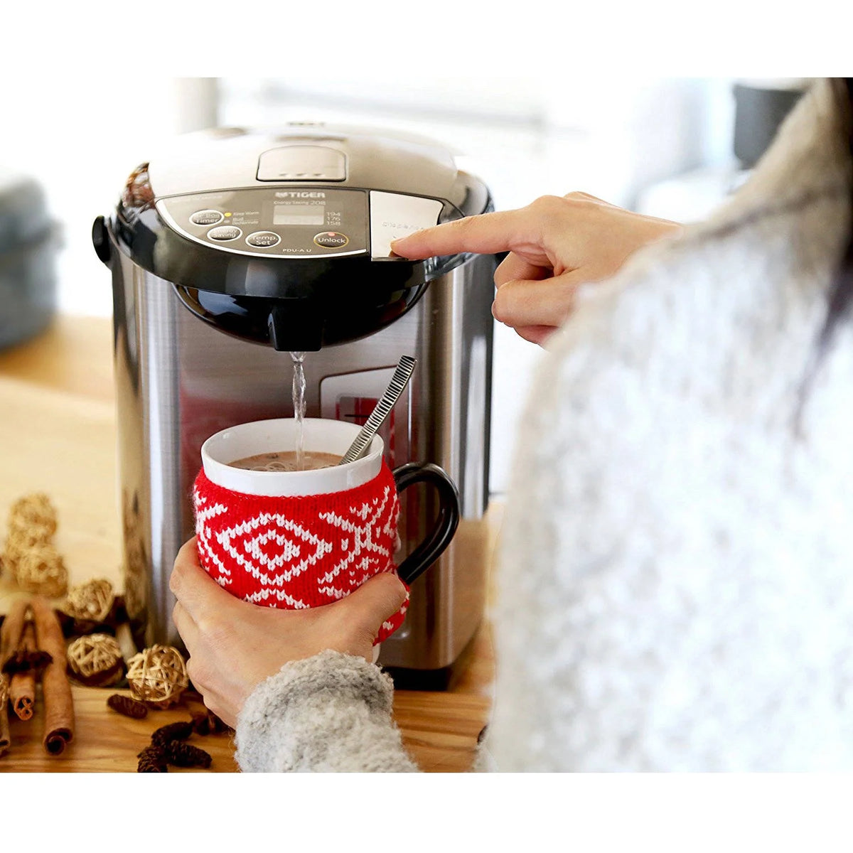 Tiger PDU-A40U-K 40L Electric Kettle with LCD Control Panel Silver Black