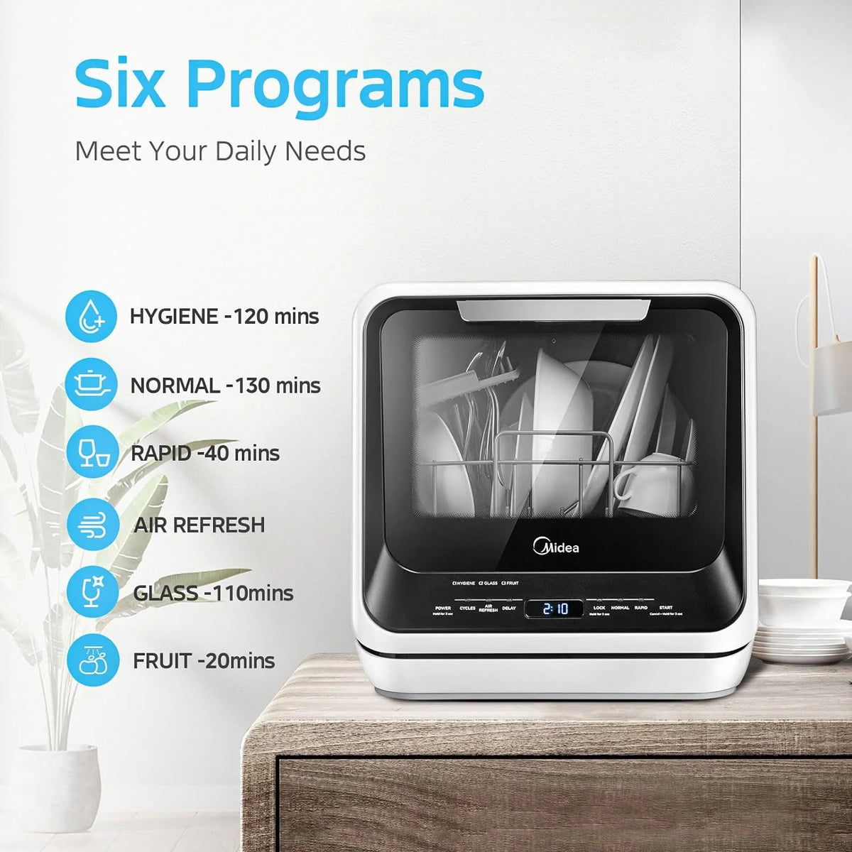 Midea Black Portable Countertop Dishwasher
