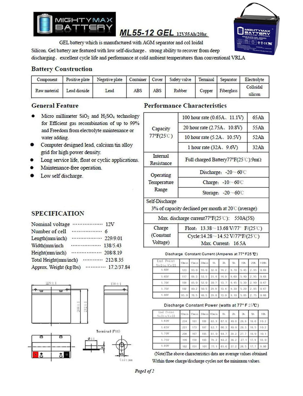 12V 55AH GEL Scooter Wheelchair Mobility Deep Cycle Battery