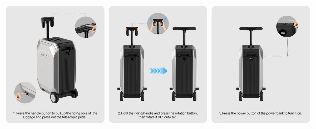 L2-S Smart Rideable Luggage, Foldable Electric Scooter Suitcase, 6.2 mph Max Speed, 6.2-Mile Range, Lightweight Portable Design for Travel & Commute