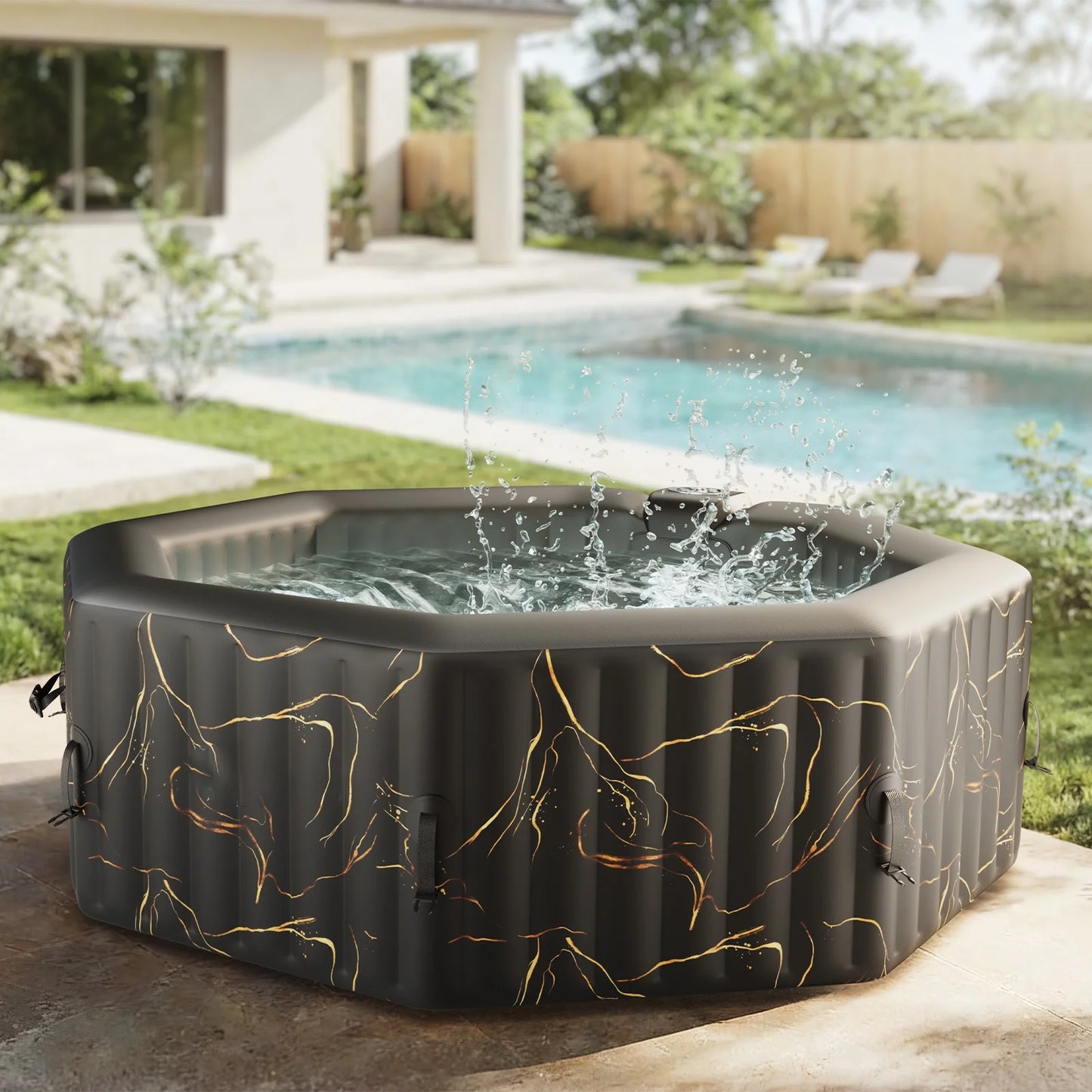 RELXTIME 2 Person Oval Inflatable Hot Tub Set Outdoor Spa with 100 Massage Jets, LED Light , Black