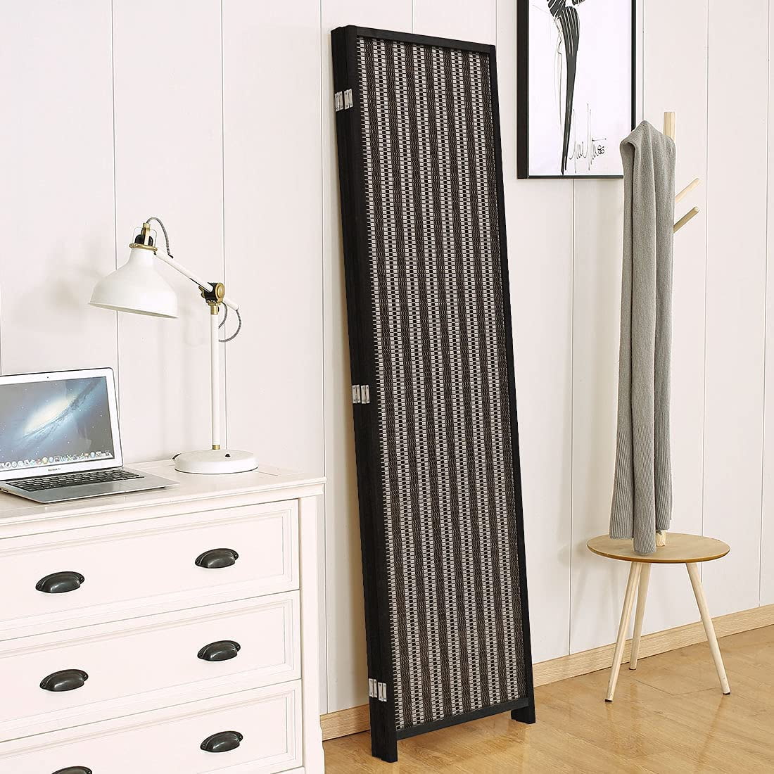 JOSTYLE 4-Panel Room Divider 6ft Tall Extra Wide Folding Privacy Screen with Diamond Double-Weave Divider for Room Separation Freestanding Red Brown