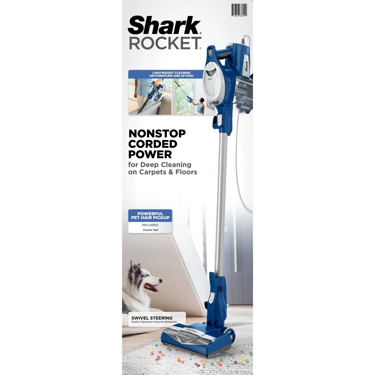Shark Rocket Ultra-Light Corded Stick Vacuum Cleaner, Blue �C Lightweight, Bagless, for Carpet & Hard Floors
