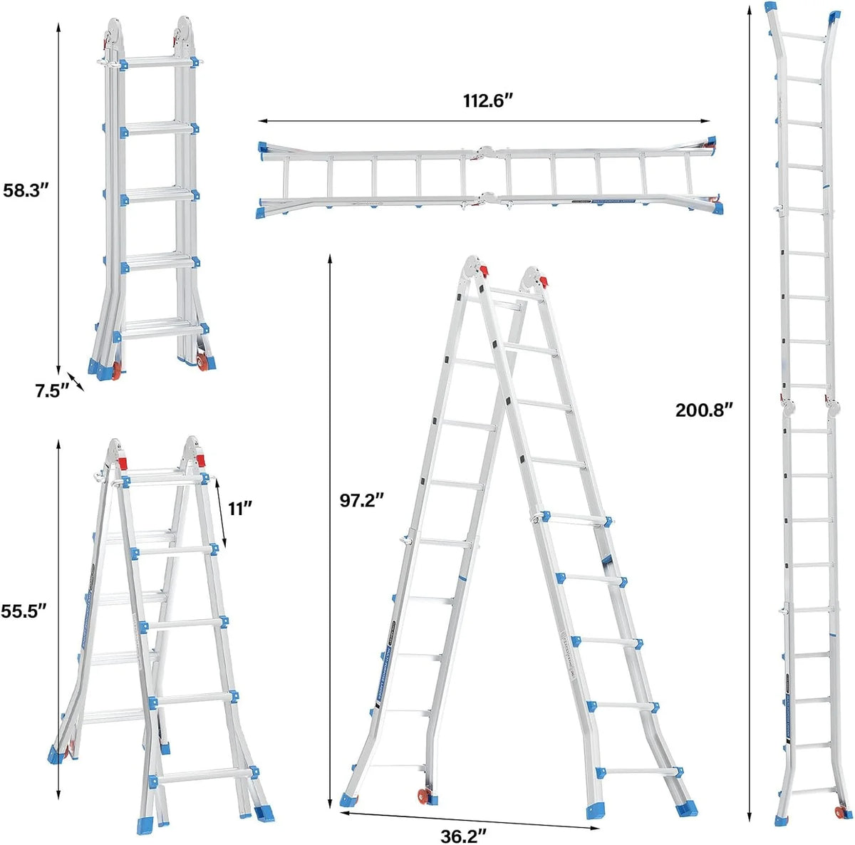 LUISLADDERS Ladder, A Frame 6 Step Ladder Telescoping Ladder, 22 Ft Reach Height Muti Position Folding Ladder Flared Leg & Wheels Design, 330 lbs Capacity Extension Ladder for Household Outdoor Work