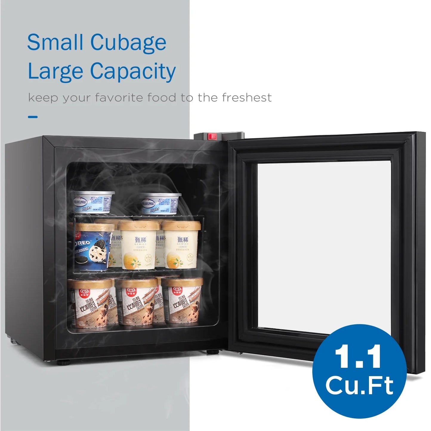 Northair 1.1 Cu Ft Countertop Mini Display Freezer with Glass Door Perfect for Liquor and Ice Cream