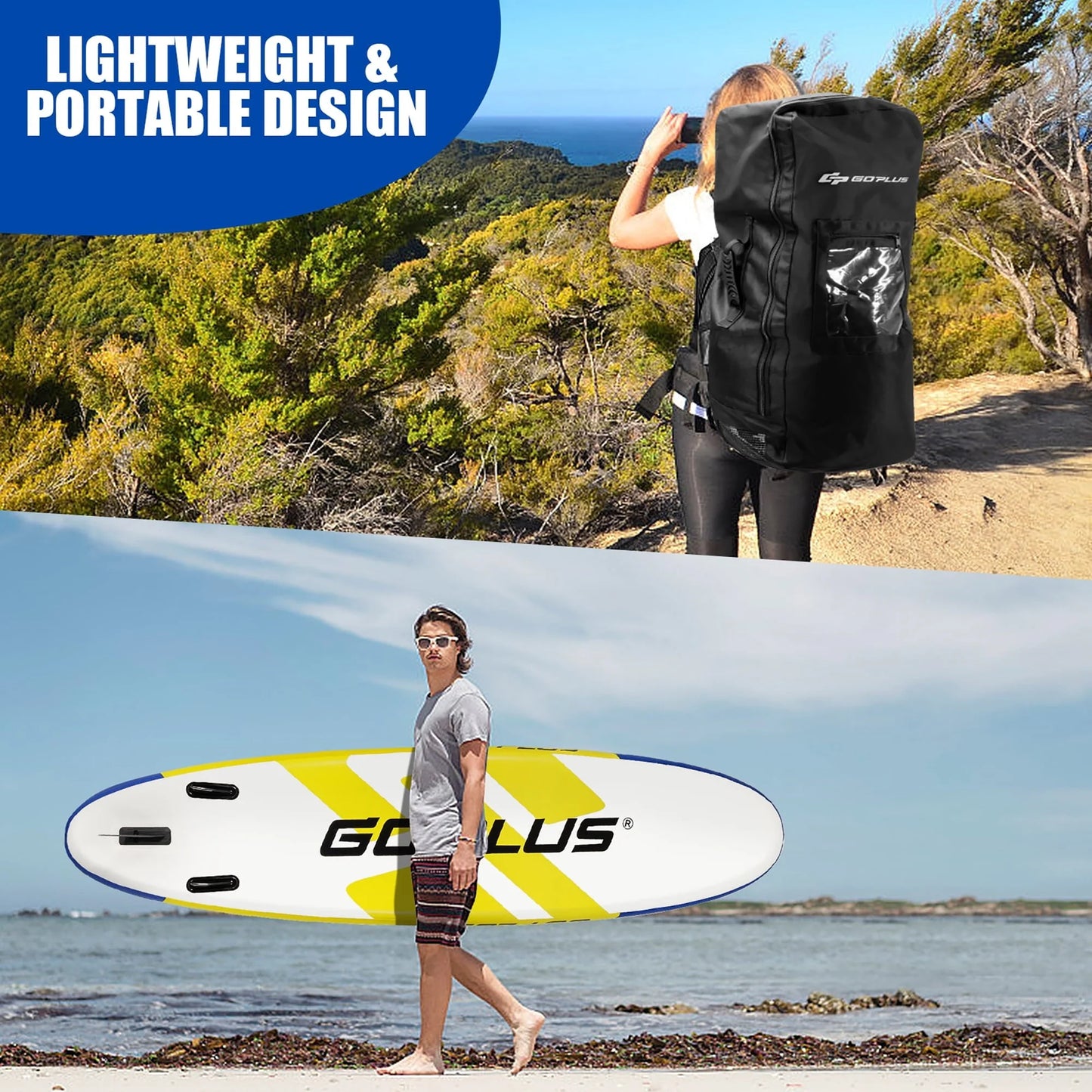 Goplus 11ft Inflatable Stand Up Paddle Board 6'' Thick W/Leash Backpack Aluminum Paddle Yellow