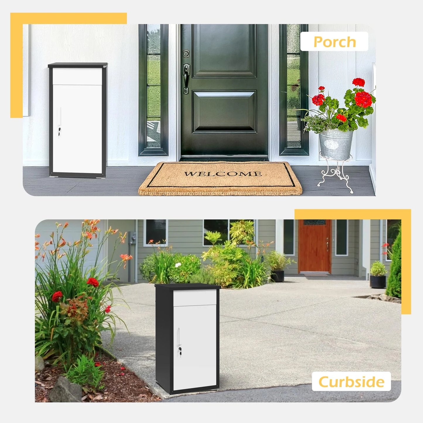 AECOJOY Package Delivery Boxes for Outside Parcel Drop Box Outdoor Storage Box Wall Mounted Express Mail Package Delivery Box 17" x 16" x 38.3" Black