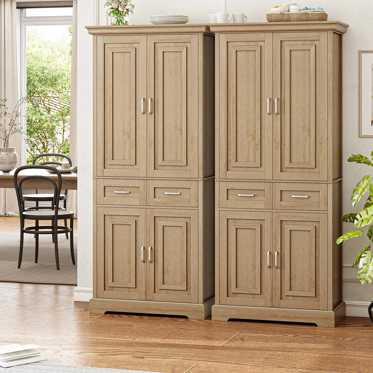 Homfa 70.9'' Tall Kitchen Pantry with 4 Doors, 2 Drawer Modern Freestanding Storage Cabinet for Dining Room Living Room, White
