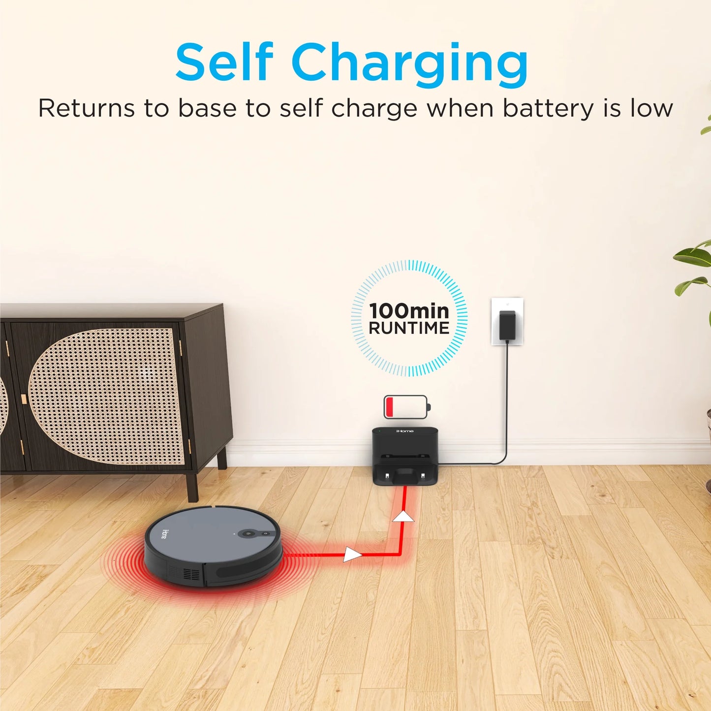 iHome AutoVac Juno Robot Vacuum, Mapping Technology, Strong Suction, 120 Min Runtime, App + Remote Control, New