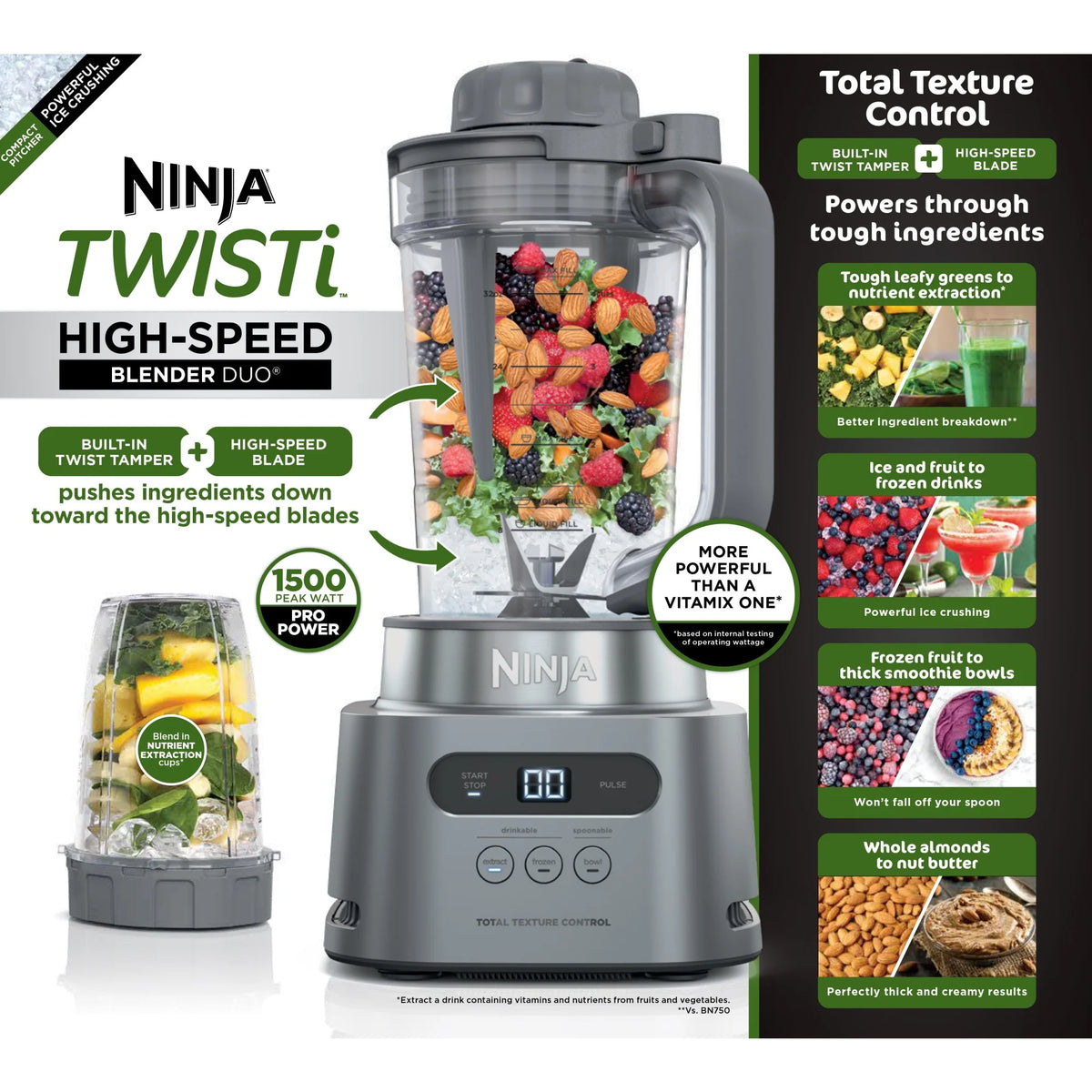 Ninja Twisti, High-Speed Blender Duo 3 Preset Auto-iQ Programs, 34 oz. Pitcher Capacity, SS150