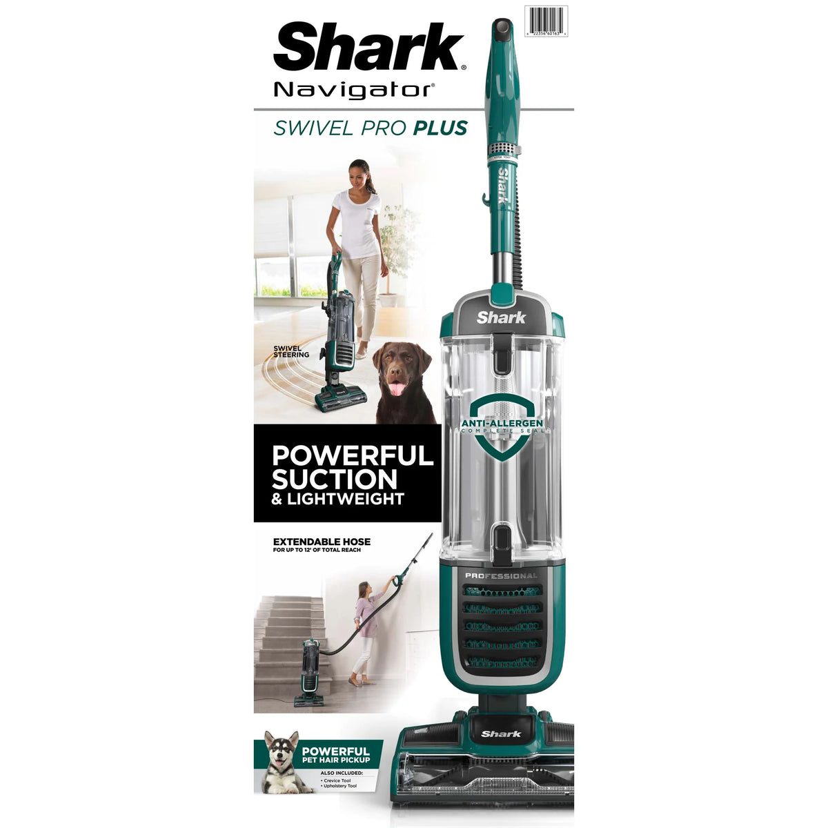 Shark Upright Vacuum, Navigator Swivel Pro Plus, Pet Friendly, Bagless, Powerful Suction, Hard Floor and Carpet, Large Dust Cup, Allergen Control, Swivel Steering, NV250, Green