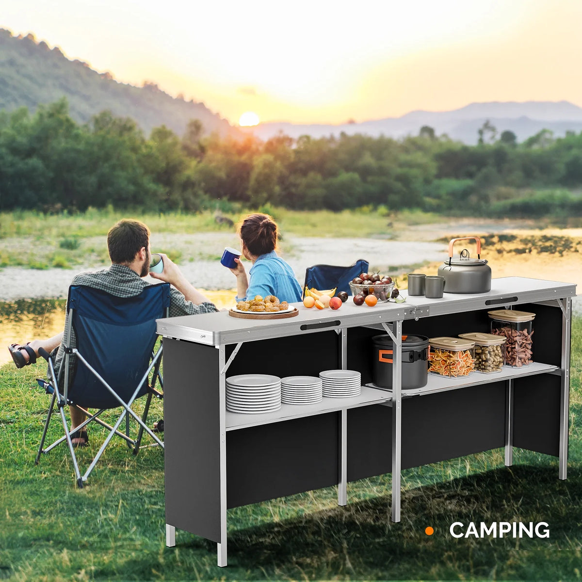 Ktaxon 78" Foldable Bar Table, Mobile Bar with 3-Tier Shelves & Carry Bag - Perfect for Events, Parties, Camping, Picnics, Tradeshows, and Both Outdoor/Indoor Use (Comes with Black Skirt, Black)