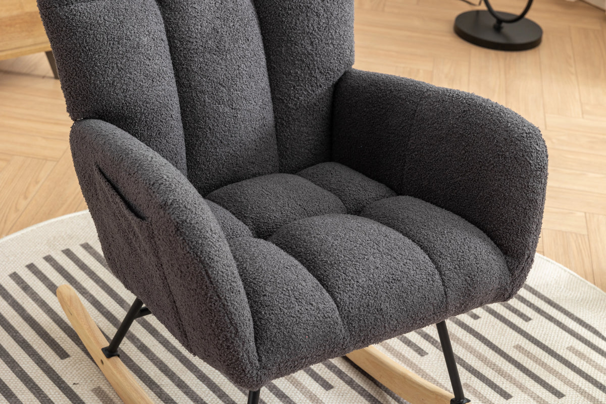 Rocking Chair Nursery,Teddy Upholstered Glider Rocker with High Backrest,Modern Rocking Accent Chairs Glider Recliner for Living Room, Nursery, Bedroom,White