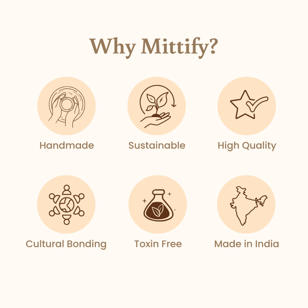 Mittify Handmade Clay Water Filter with Lid & Metal Tap | Earthen Harp Design Water Filter | Eco-Friendly Clay Filter (676oz/20L)