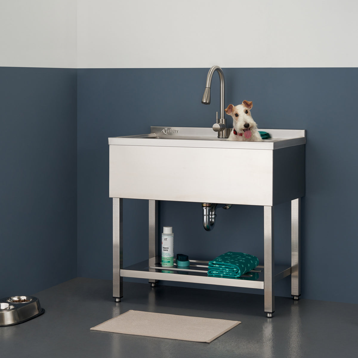 TRINITY 30' x 14' Basin Stainless Steel Utility Sink with Pull-down Faucet