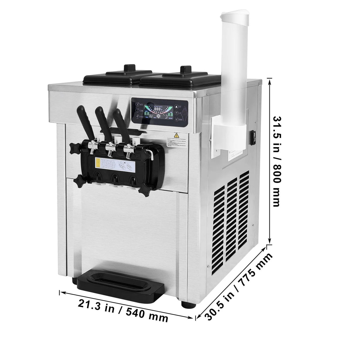 KFFKFF Commercial Soft Ice Cream Machine 18-28 L/H 5.5L*2 Cylinder 3-Flavor Serve Ice Cream Maker