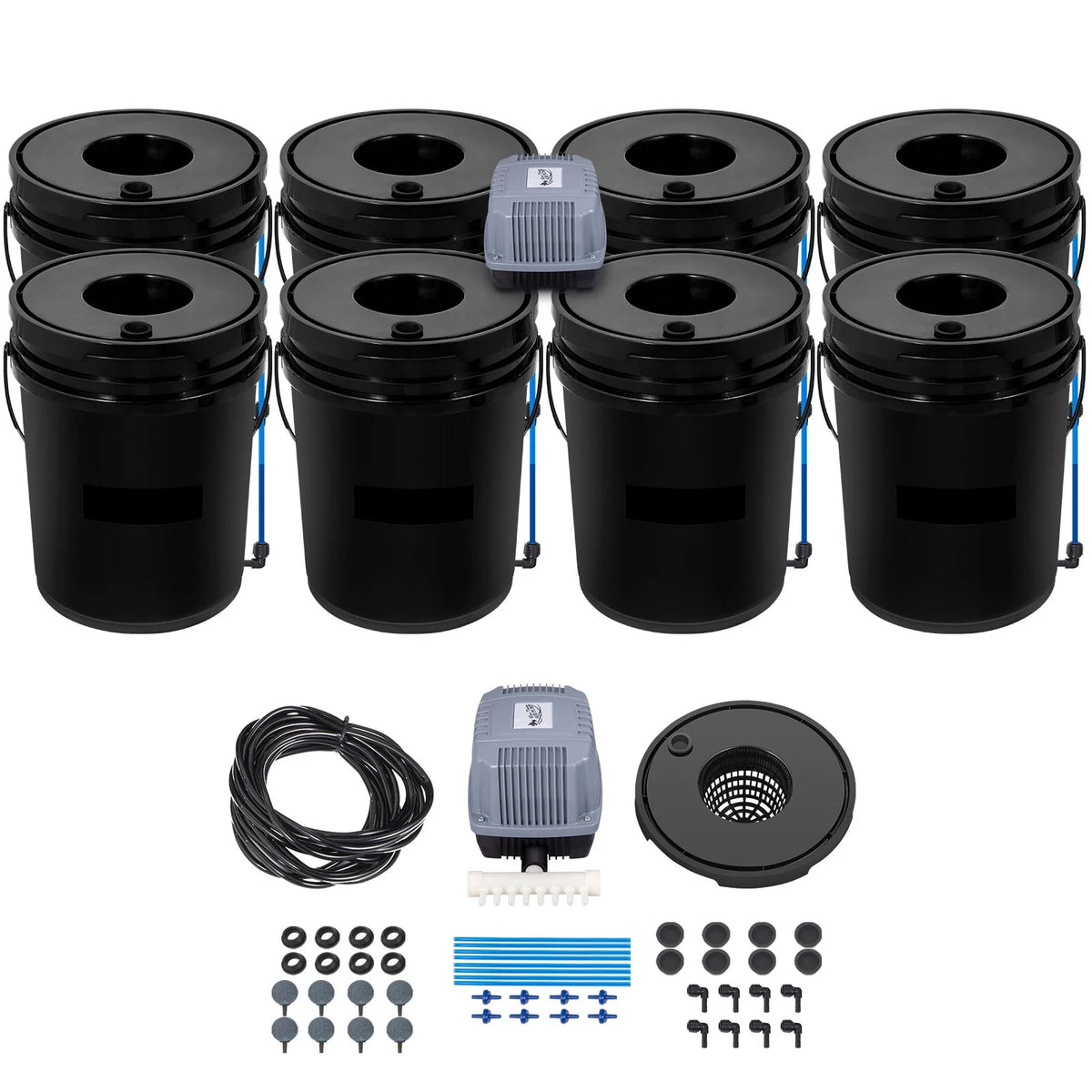 KFFKFF DWC Hydroponic System, 5 Gallon 8 Buckets, Deep Water Culture Growing Bucket, Hydroponics Grow Kit with Pump, Air Stone and Water Level Device, for Indoor/Outdoor Leafy Vegetables