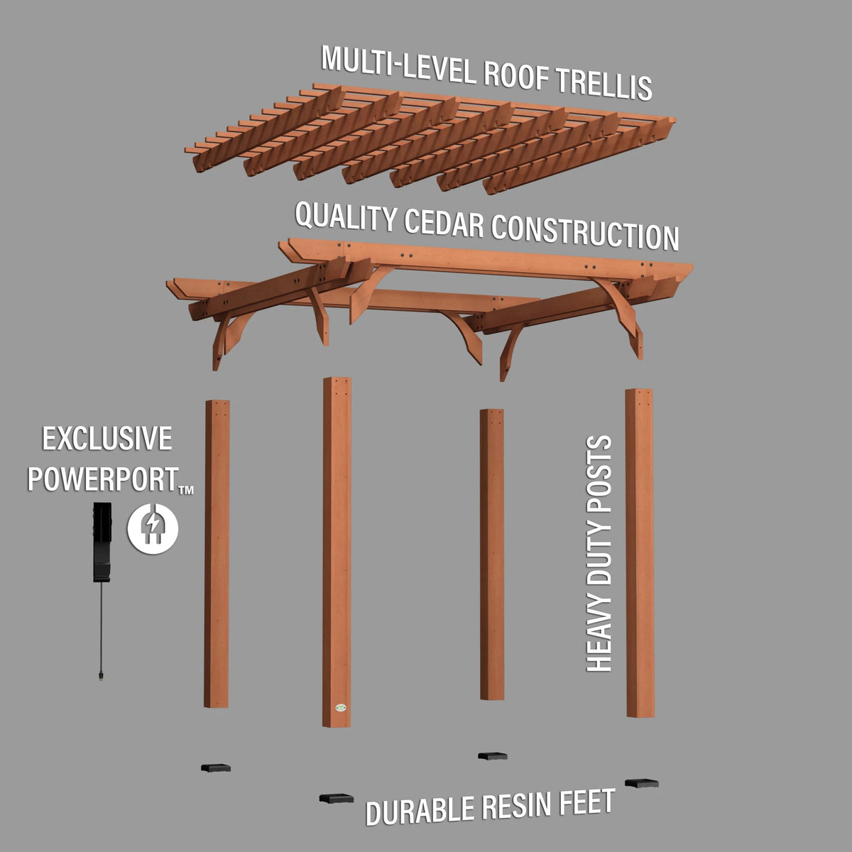 Backyard Discovery Beaumont 10'x10' Cedar Wood Patio Pergola Kit, Trellis Roof, PowerPort