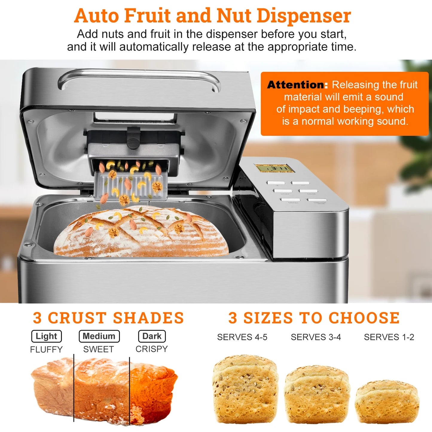 KBS 19-in-1 2LB Bread Maker Machine Fully Automatic LCD Display,Stainless Steel Model# 013