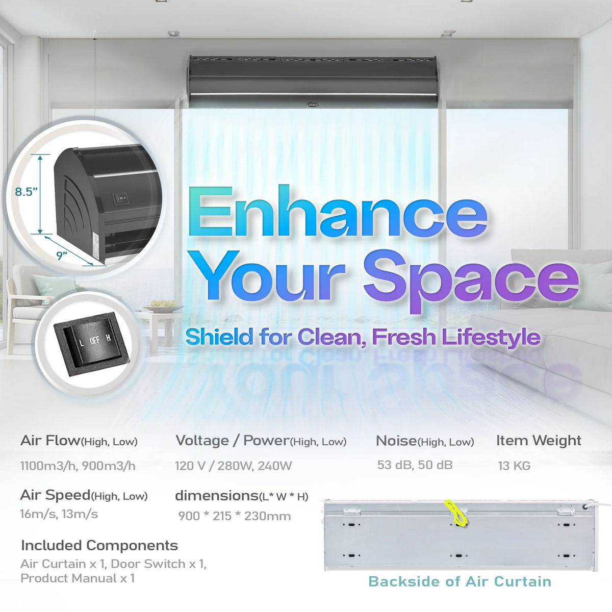 DuraSteel Wall Mounted Air Curtain Fan - Dark 36 Inch Air Door - UL Certified Heavy Duty - Commercial Super Power Indoor Over Door Fan with Door Magnetic Switch by Aerial Titan-2