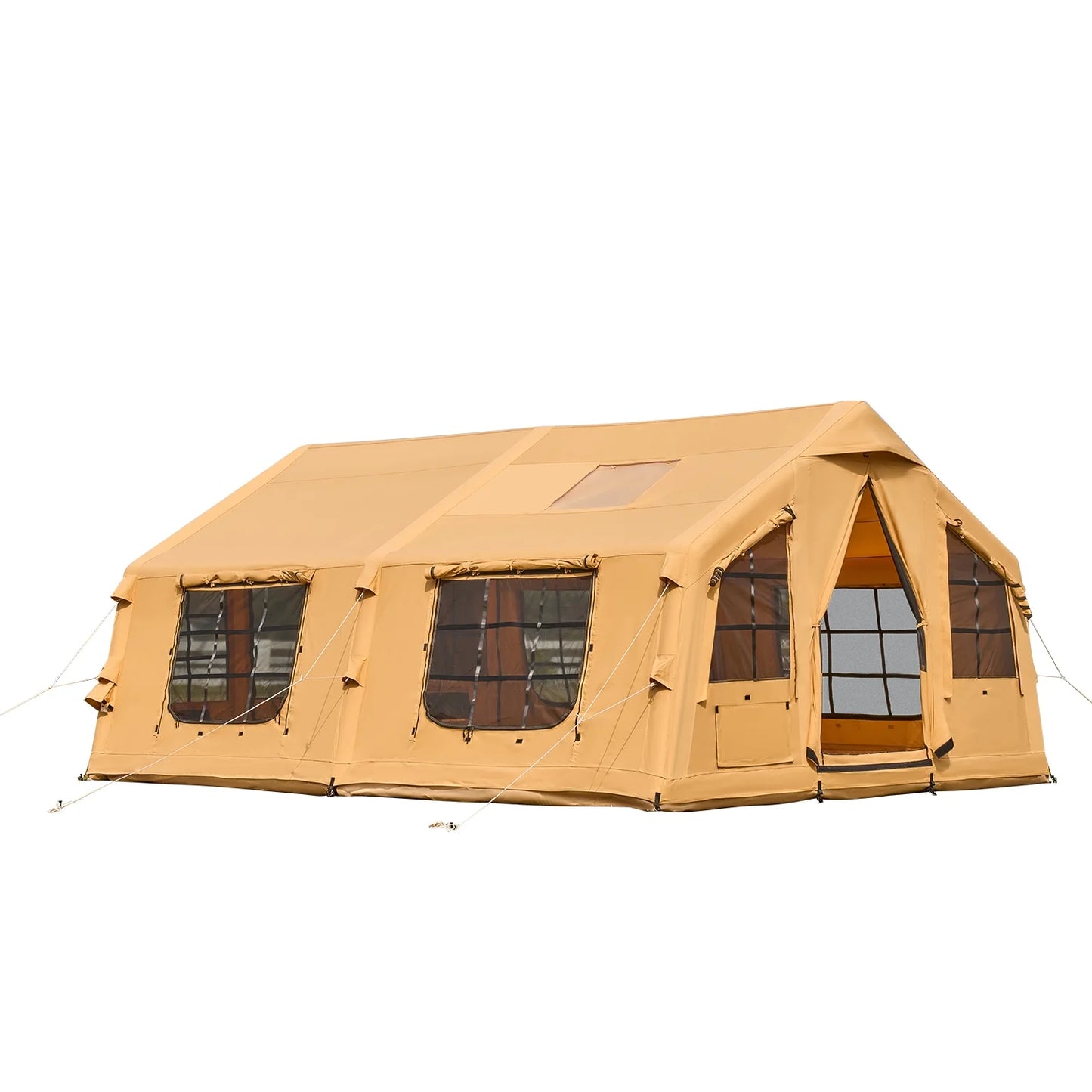 KFFKFF Inflatable Camping Tent for 8-12 Person, 15.75 x 11.81 x 7.22 Ft Glamping Blow up Tent with Hand Pump, Waterproof Air Tent, All-Weather Camping Shelter with Dual Sunroofs, Stove Jack