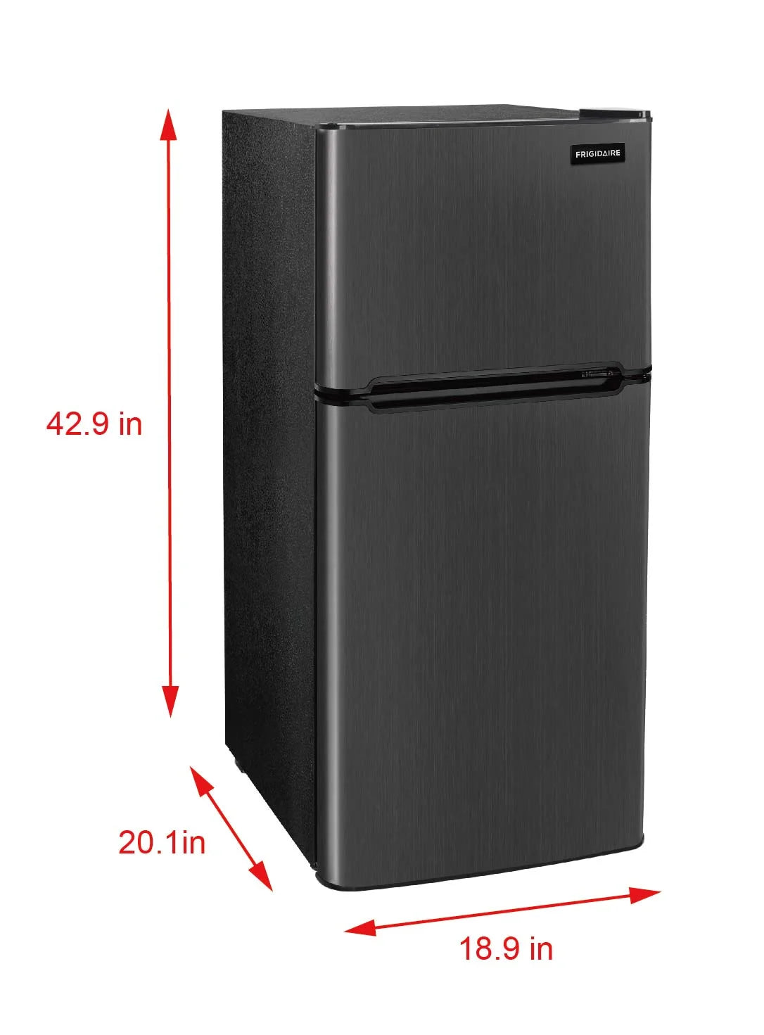 FRIGIDAIRE 4.5 Cu Ft, 2 Door Refrigerator With Freezer Capacity 1.35 Cu Ft, Manual Defrost Black Stainless Steel