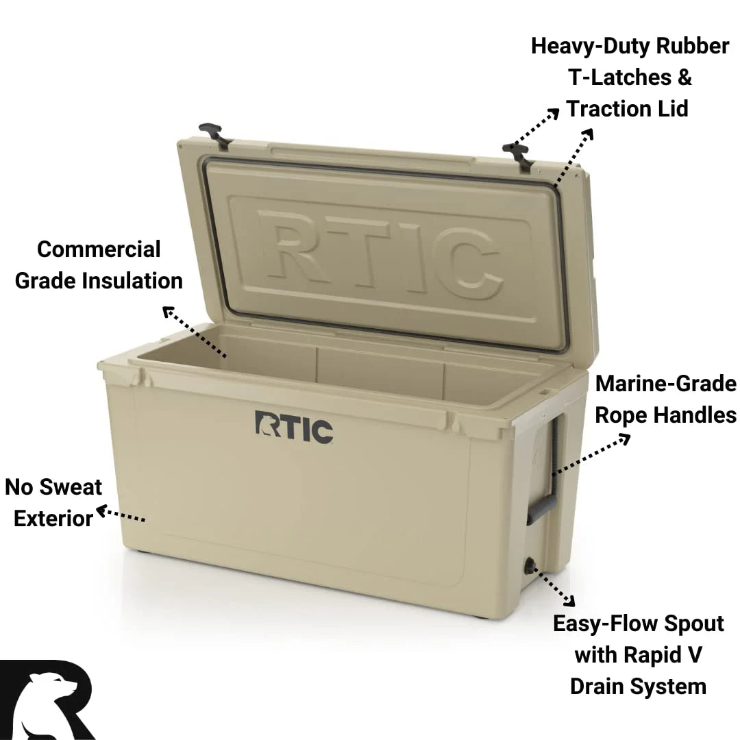 RTIC 145 QT Ultra-Tough Rotomolded Hard-Sided Ice Chest Cooler, White, Fits 195 Cans
