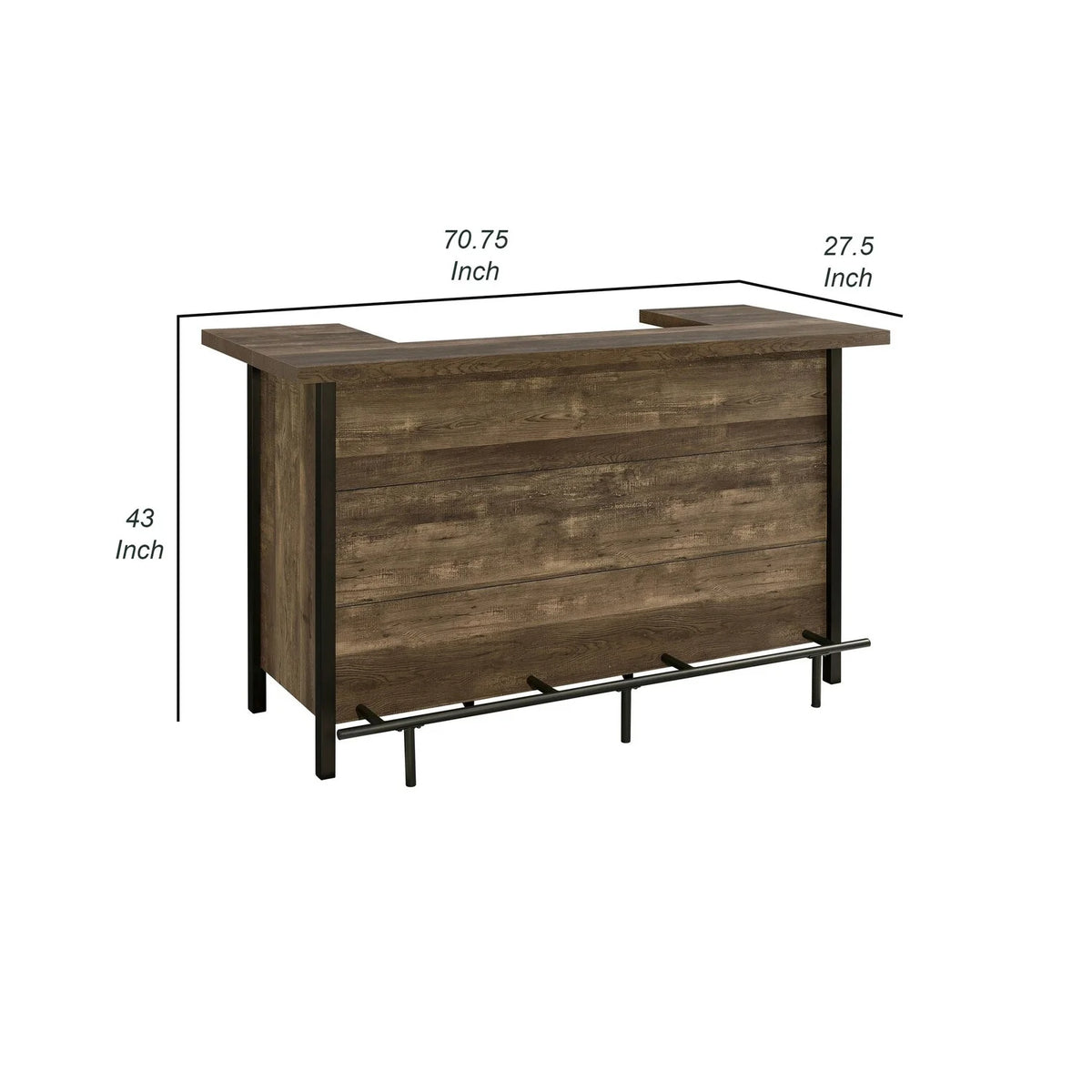 71 Inch Rectangular Home Bar Serving Unit Storage Shelves 2 Tiers Brown