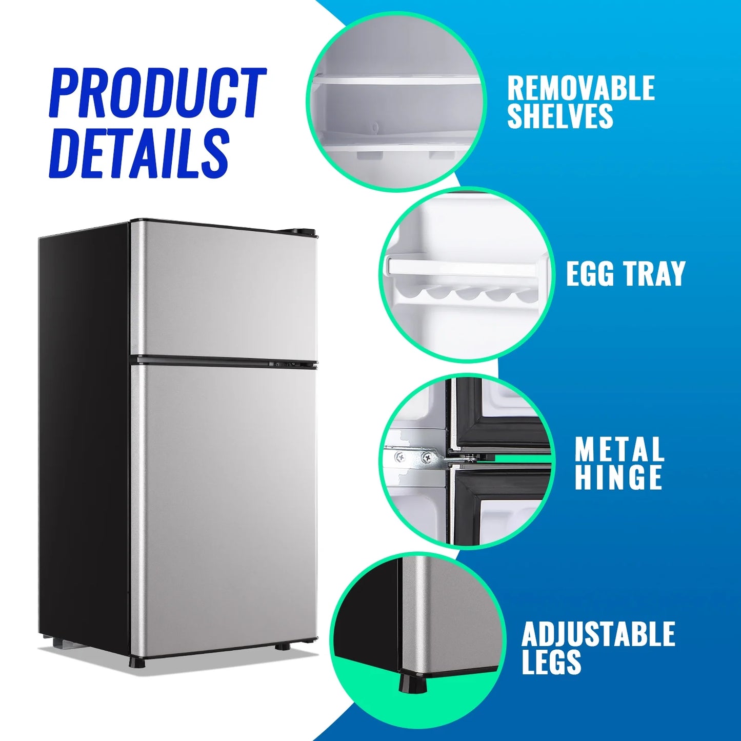 Tacool 2.4 Cu.ft Mini Fridge with Freezer, Small Refrigerator Apartment Size Fridge Black, NEW
