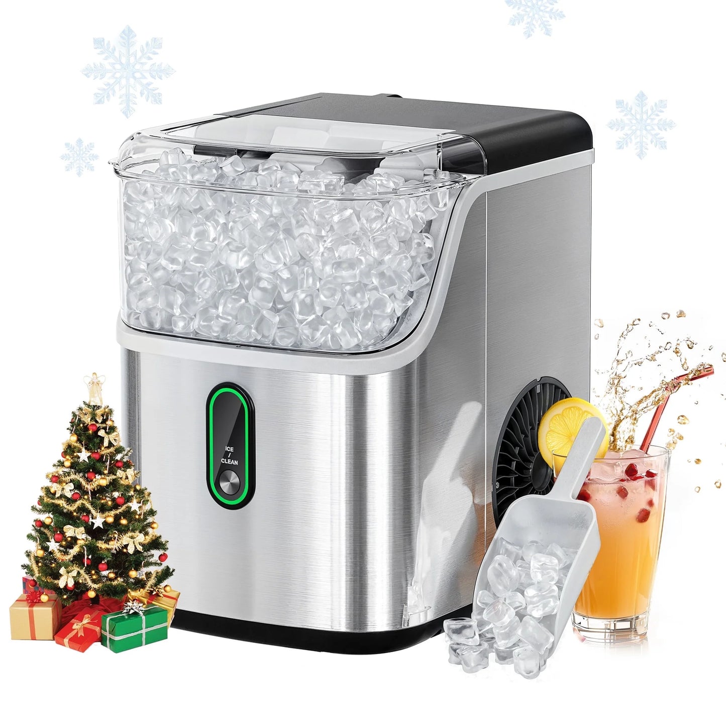Philergo Nugget Ice Maker Countertop, Pebble Ice Maker Machine with Self-Cleaning, 35lbs/24hr, Soft Chewable Pellet Ice Maker for Home, Kitchen, Stainless Steel