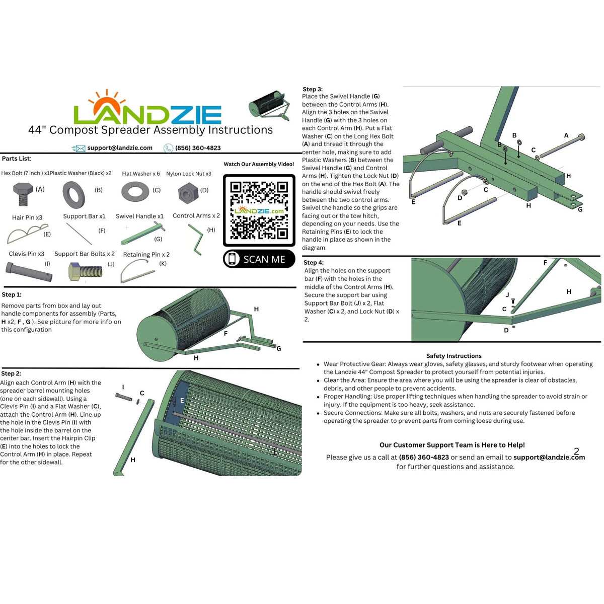 Landzie Compost Spreader 24 Inch Walk-Behind Lawn & Garden Spreader with Metal Mesh Basket