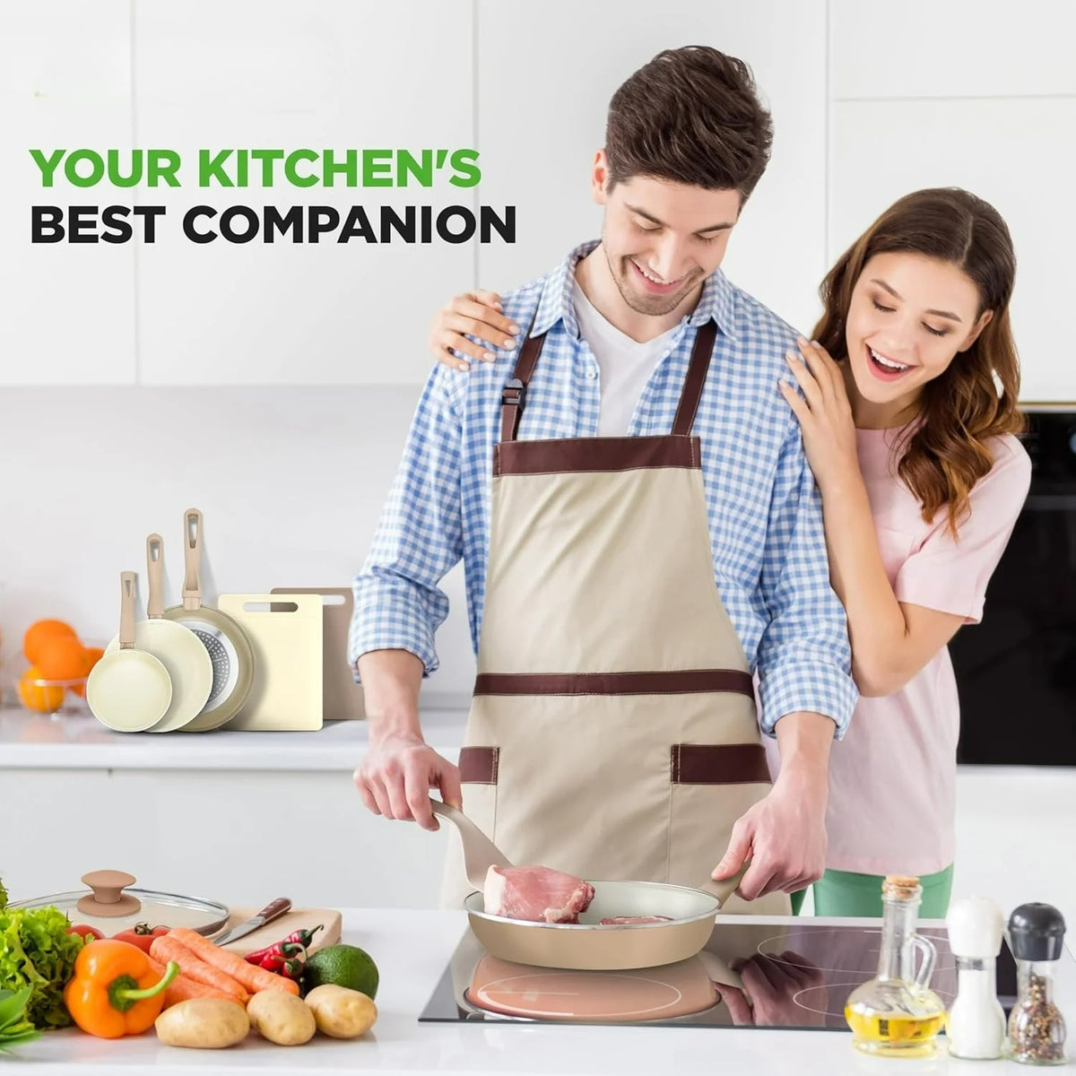 54-Piece Kitchen Cookware Set �C Complete Non-Stick Ceramic Pots and Pans Set with Utensils, Bakeware, and Knife Set, Gas, Electric & Induction Compatible, Blush Pink Kitchen Essentials