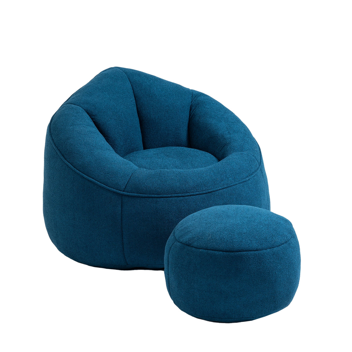 MOONMISS Microfiber Upholstered High Pressure Foam Round Lazy Bean Bag Sofa Chair with Ottoman-Gray
