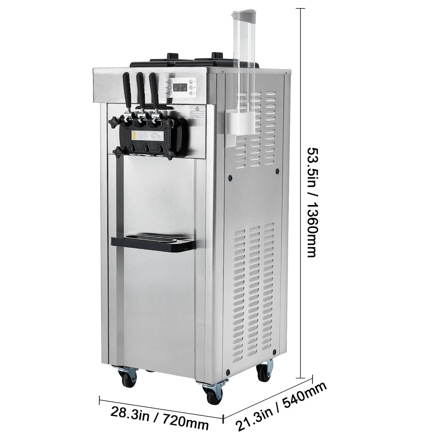 KFFKFF Commercial Soft Ice Cream Machine 21-31 L/H Output 3-Flavor LED Display Auto Clean 4.3L/1.1GAL Hopper ,1.7L/0.45gal Cylinder